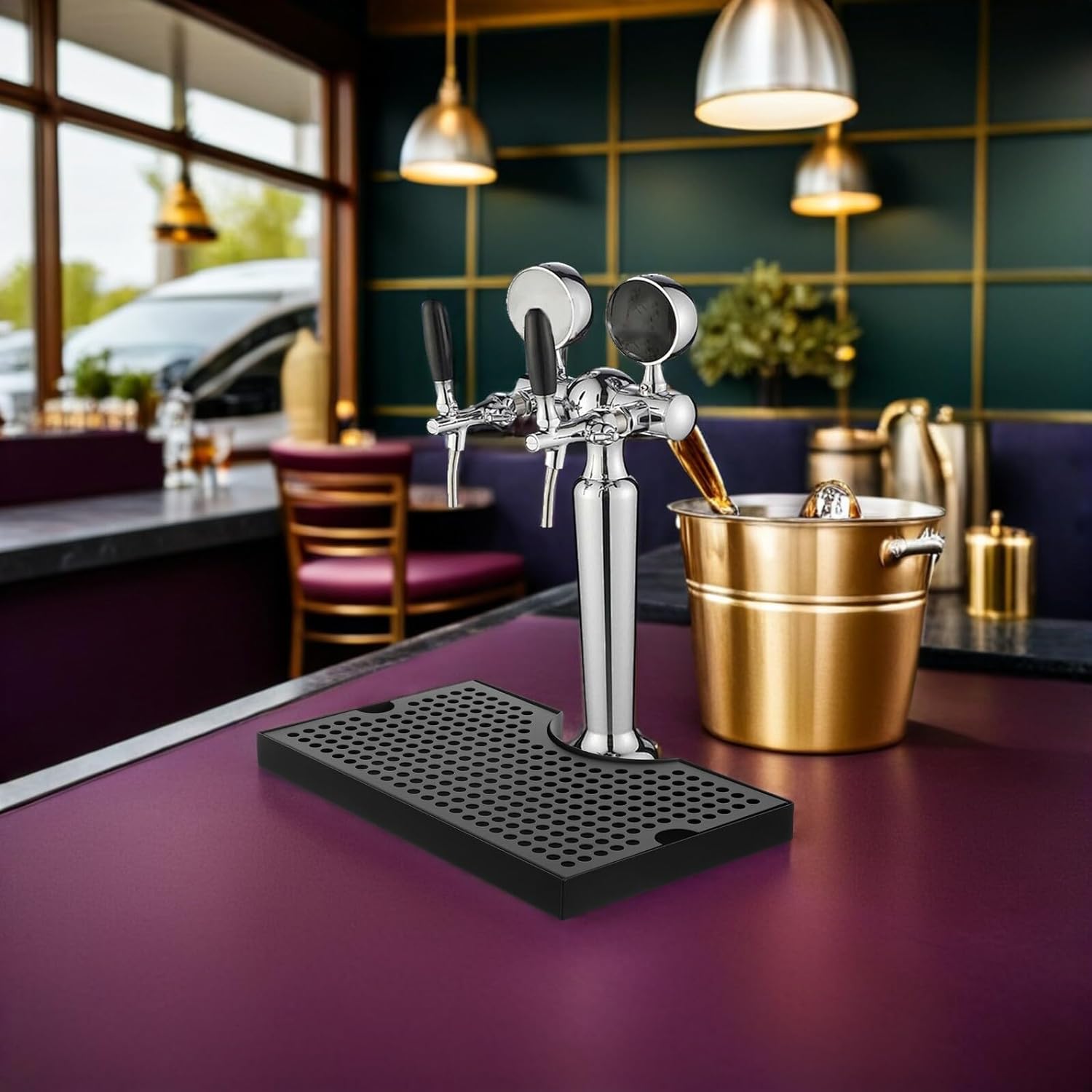 Cabilock Wall-mounted Stainless Steel Beer Dispenser Drip Tray with Detachable Faucet Spill Pan, 11.79"x7.07" for Homebrew Draft Beer Dispensing