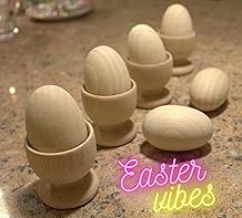 efo Easter Crafts Bundle Set of 10 Unpainted Wooden Eggs and 4 DIY Egg Cups - Great for Easter Decorations, Arts and Crafts, Egg Hunt, and Home Decor