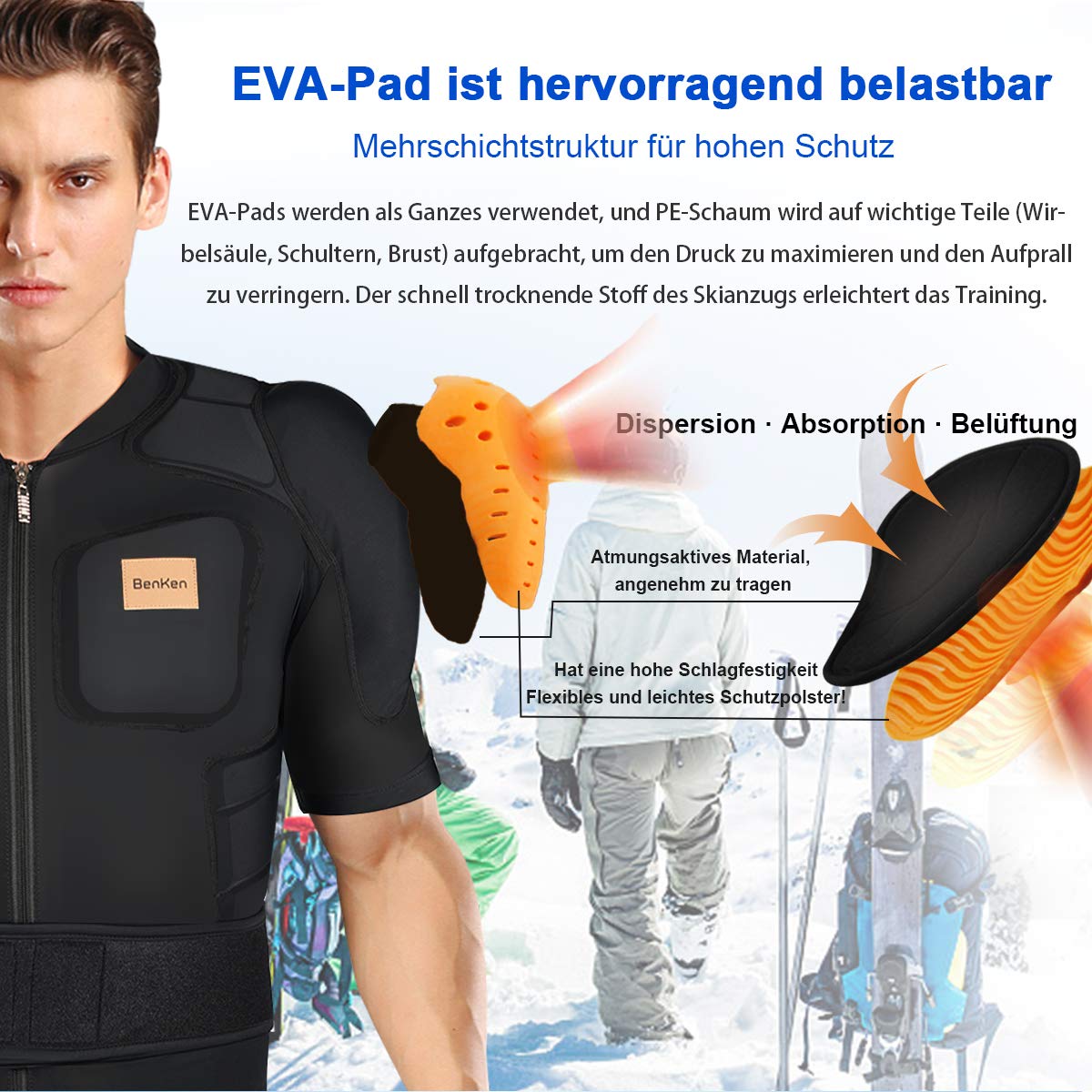 BenKen - Camisa Protectora para esquí, Snowboard, Moto Enduro, Chaqueta de protección Ajustable (Hombre y Mujer)