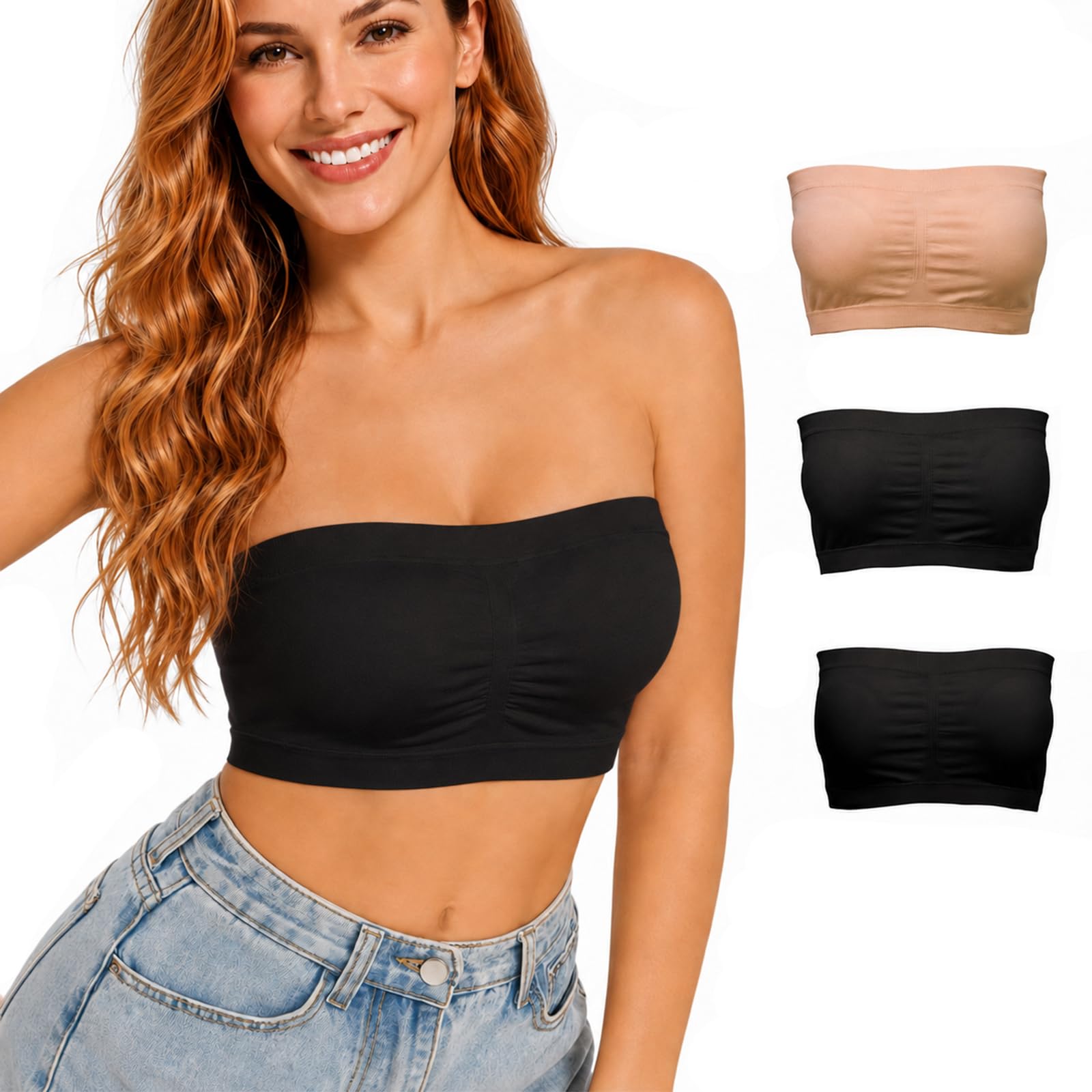 Avondii Damen Bandeau BH Ohne Träger Nahtlos Bandeau Top Atmungsaktiv Stretch Trägerloses Bustier Ohne Bügel