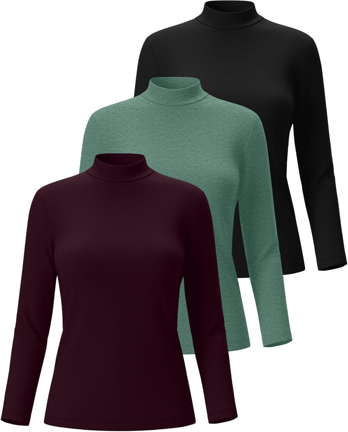 3 Pack Cotton Women's Mock Turtleneck Shirts Long Sleeve Mock Neck Tops Casual Pullover Basic Tees Undershirt - Image 3
