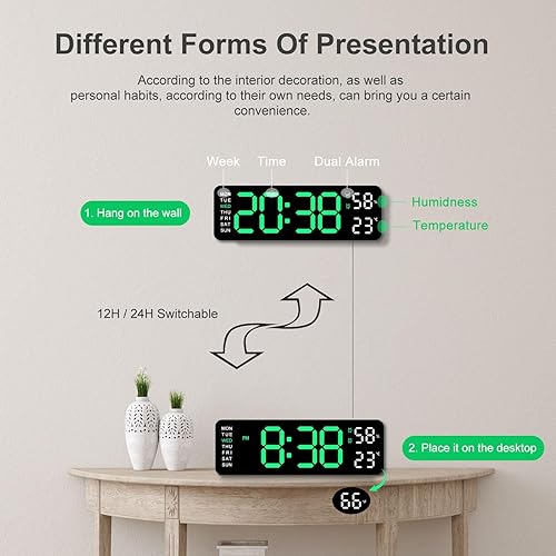 Miniatura 6 de JoFomp Reloj de pared digital con pantalla grande, relojes de pared LED de 9 pulgadas para decoración de sala de estar, reloj digital con