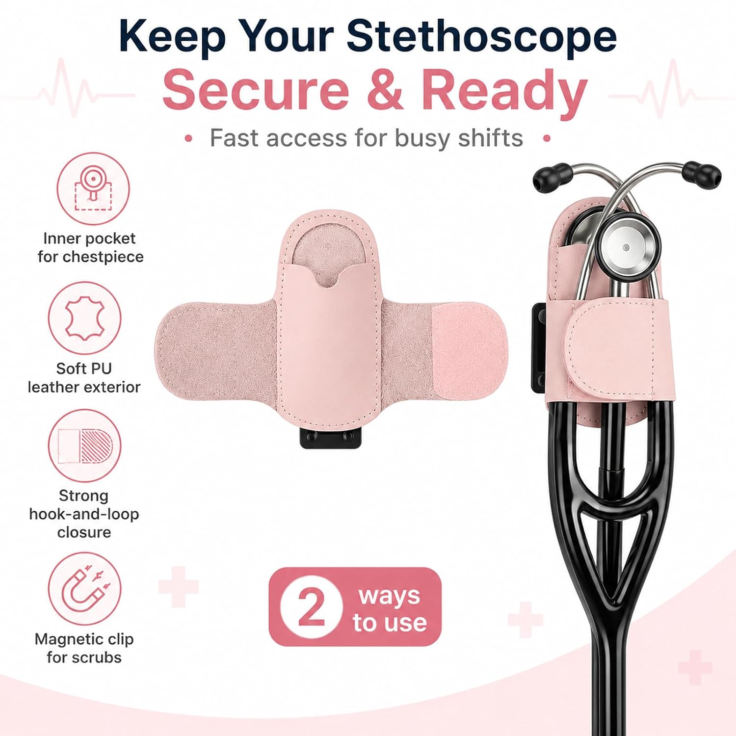 Stethoscope Holder Clip, PU Leather Holster Clip for Scrubs Nurses