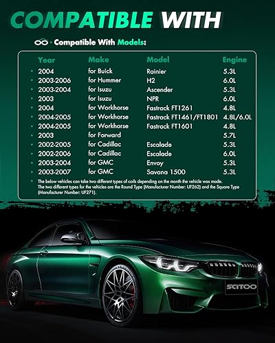 Miniatura 7 de SCITOO Juego de bobinas de encendido de 8 piezas compatibles con automóviles BuickCadillacChevyGMCHummerIsuzuWorkhorse 1999-2007 apto para OE UF262