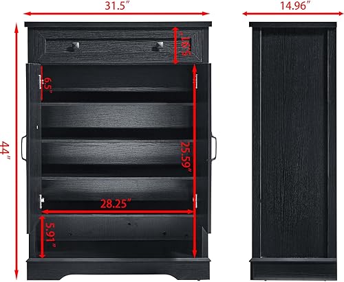 Miniatura 2 de SOOWERY Armario de zapatos con cajón, armario de almacenamiento de zapatos de granja con puertas, organizador de zapatos estrecho de 5 niveles para