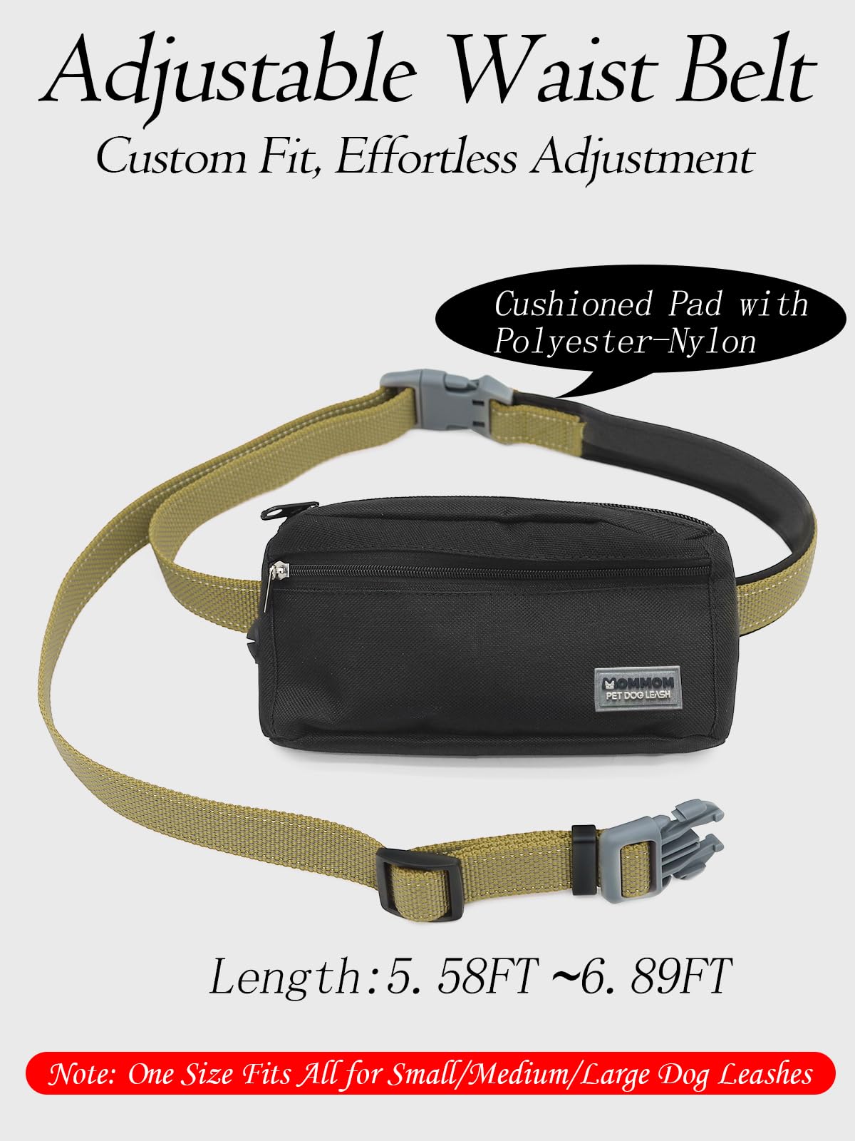 Correa para perro manos libres con bolsa con cremallera y cinturón de cintura, correa elástica reflectante duradera con asas acolchadas dobles para caminar, trotar y correr, se adapta a perros