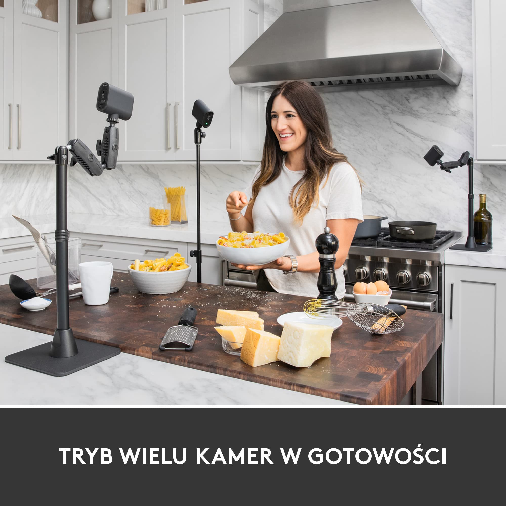 Logitech for Creators Start 3-Pack Kamera, bezprzewodowe przesyłanie strumieniowe na żywo 1080p HD z wielu kamer, inteligentne sterowanie przez aplikację, przesyłanie strumieniowe przez Wi-Fi, Czarna