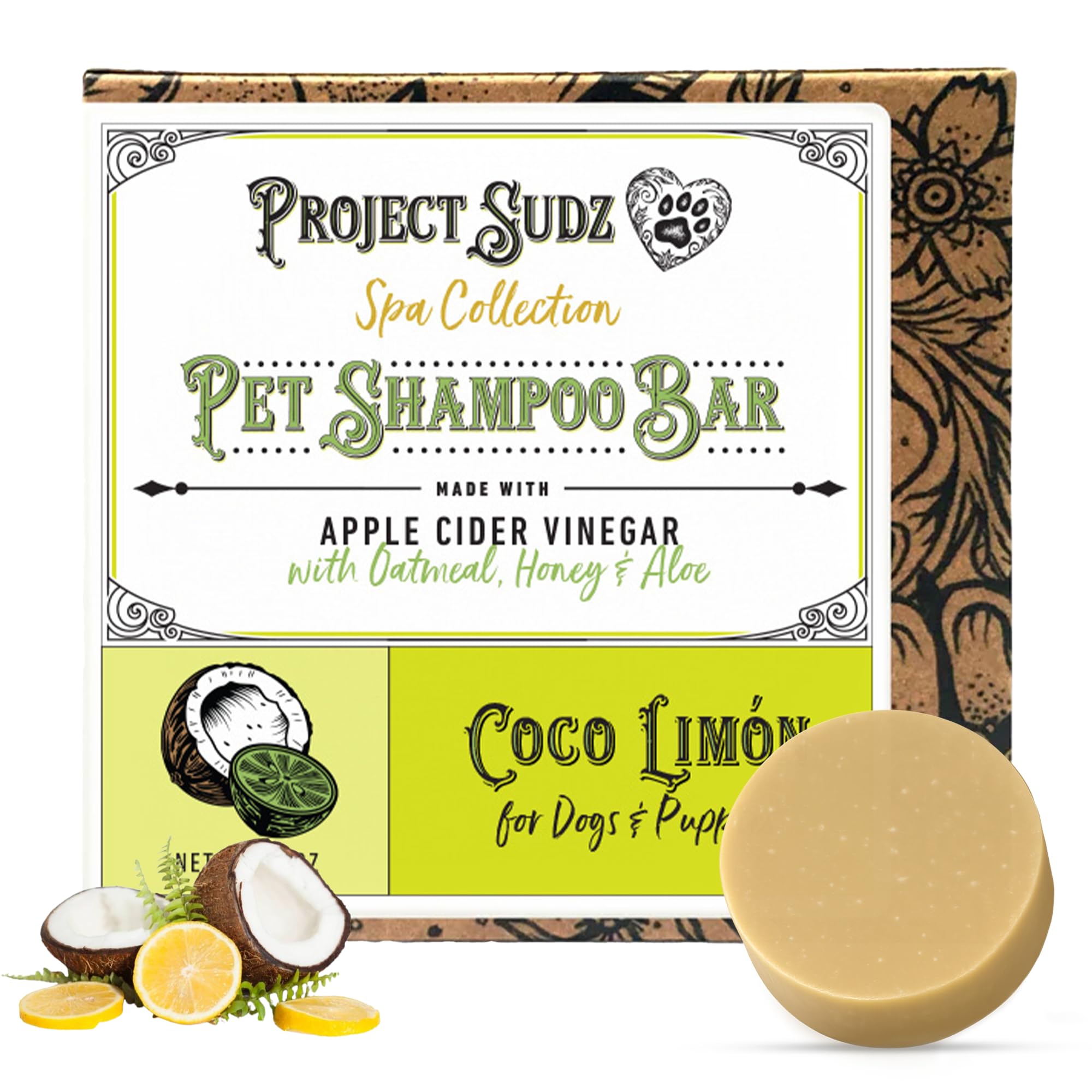 Project Sudz Spa Collection Bar Shampoo – Coco Limone | Solid Pet Shampoo Bar with Coconut & Lemon | Eco-Friendly, Plastic-Free, Gentle & Safe for