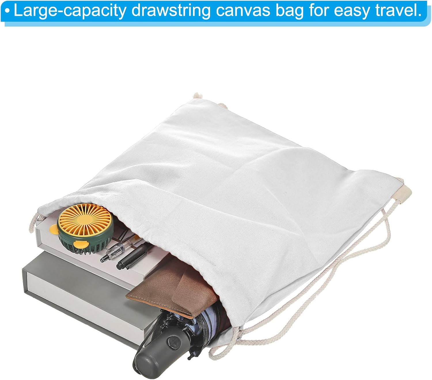 PATIKIL Cotton Drawstring Bags, Cotton Canvas Drawstring Backpack Foldable Sports Gym Bags for Women Men Gym Sports Trip, White - Image 3