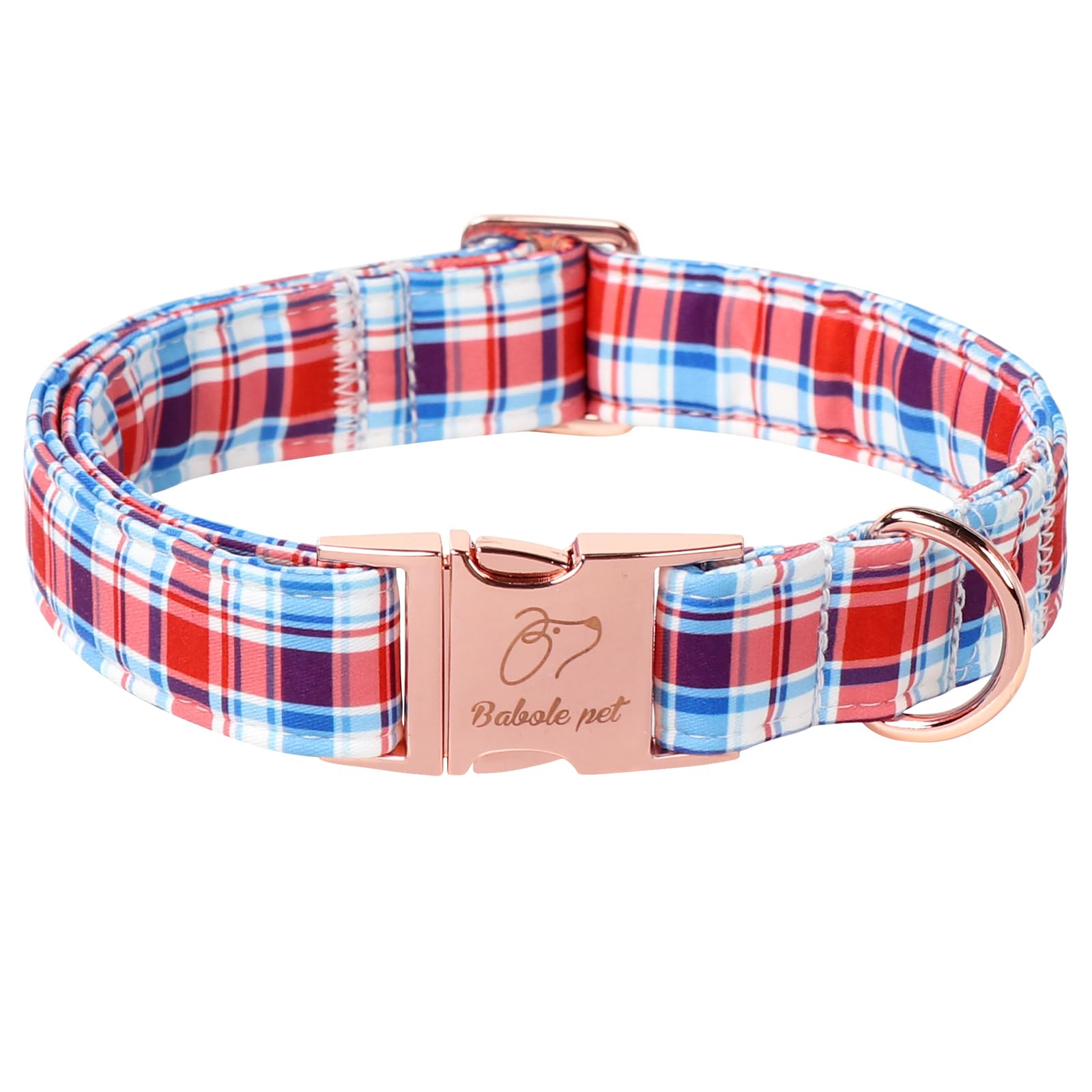Babole Pet Adjustable Plaid Boy Dog Collar - Classic Boy Dog Plaid Collars for Medium Dogs, Durable Red White Blue Heavy Duty Metal Buckle Pet Collar
