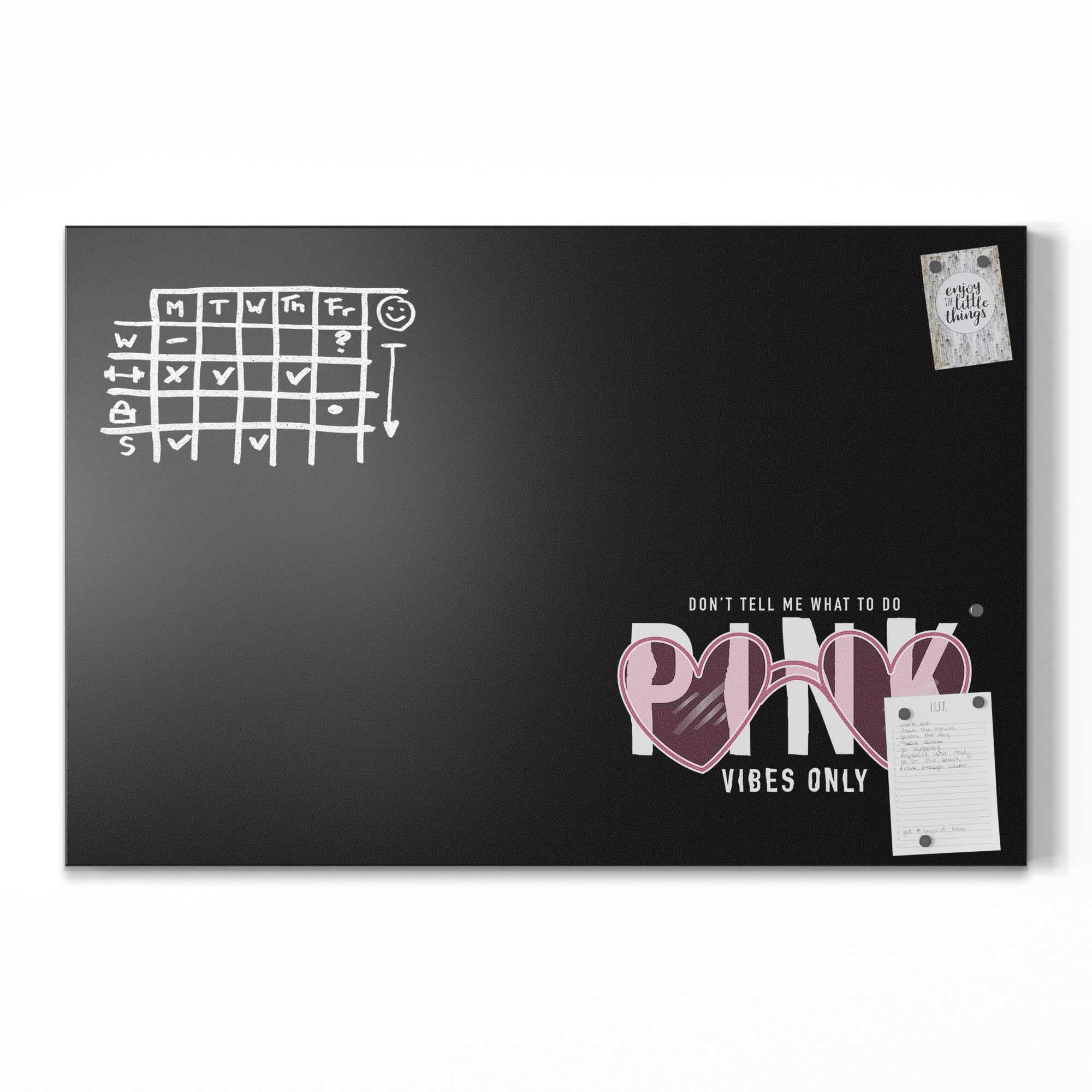 DEQORI Magnetyczna tablica do pisania kredą z nadrukiem UV | motyw "różowy opor" | prostokątna 90 x 60 cm | metalowa tablica kredowa do pisania – dekoracja ścienna do kuchni, korytarza, pokoju
