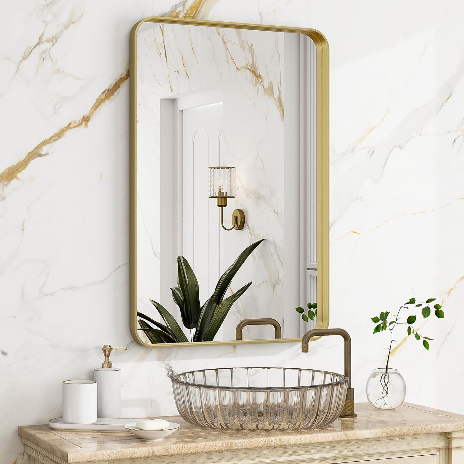 Amazon.com: Easly 48 x 30 Inch Gold Bathroom Mirror for Wall,Aluminum ...
