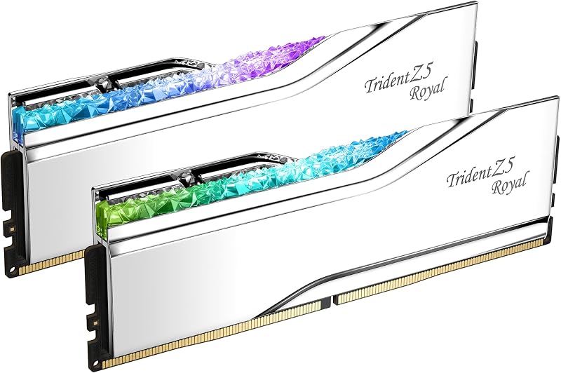 G.SKILL Trident Z5 Royal Series DDR5 RAM (Intel XMP 3.0) 64GB (2x32GB) 6400MT/s CL32-39-39-102 1.40V Desktop Computer Memory U-DIMM - Silver (F5-6400J3239G32GX2-TR5S)