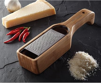 KitchenCraft World of Flavours Parmesan Cheese Grater with Handle, Bamboo Wood/Stainless Steel, 27.5 x 6 x 5 cm