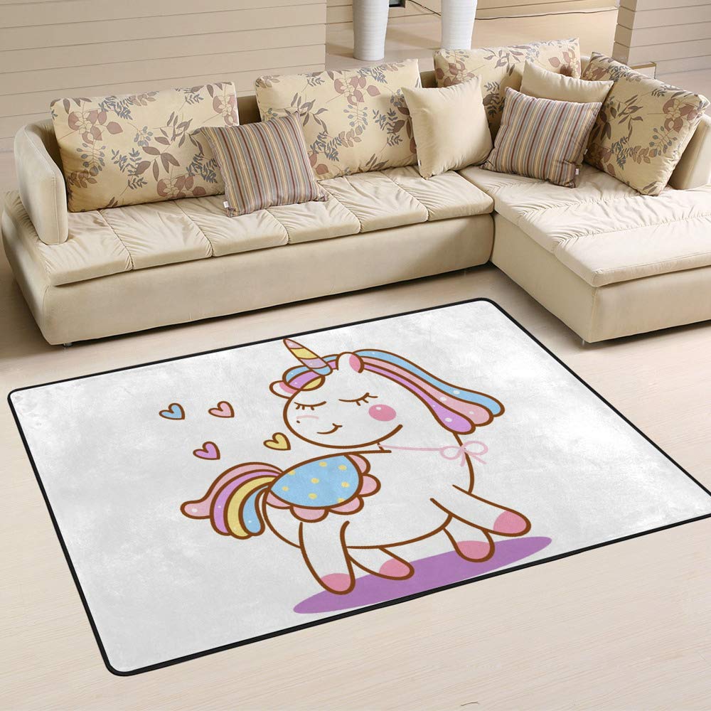 Tapis licorne en velours corail de 160x120 cm Ruchen pour chambre d'enfant
