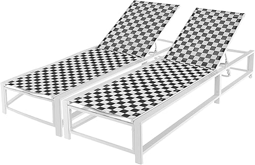 Tangkula Juego de 2 sillas ajustables para patio con ruedas, tumbona para exteriores con tela transpirable y marco de metal resistente, reclinable