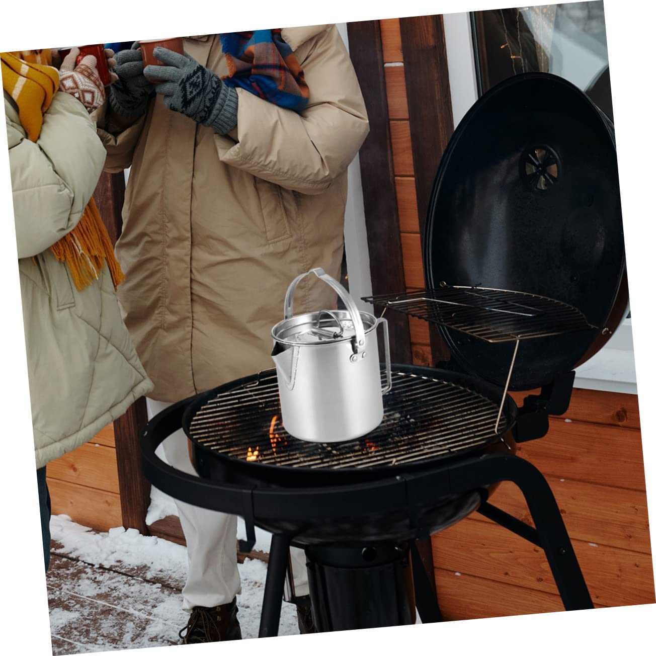 BCOATH Outdoor Camping Kettle Large Capacity Stainless Steel Water Kettle with Non Slip Handle for Easy Carrying for Hiking Picnics and Outdoor Adventures