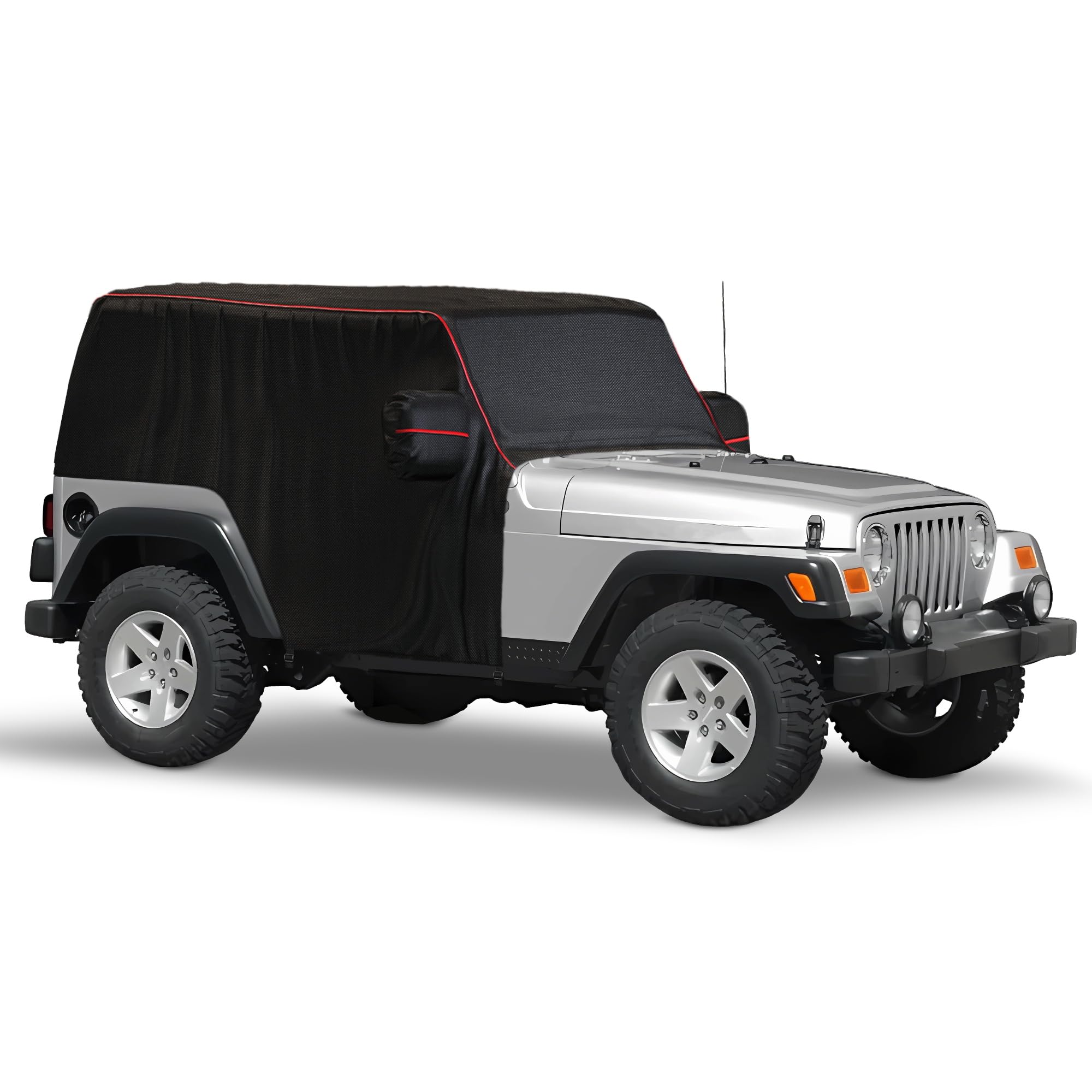 MZS Cab Cover Compatible with Wrangler TJ YJ 2 Door 1986-2006, 600D Waterproof Wrangler Cover with Mirror Pocket 6 Gust Hook Car Half Covers Windproof Sun Snow Rain Scratch Protection