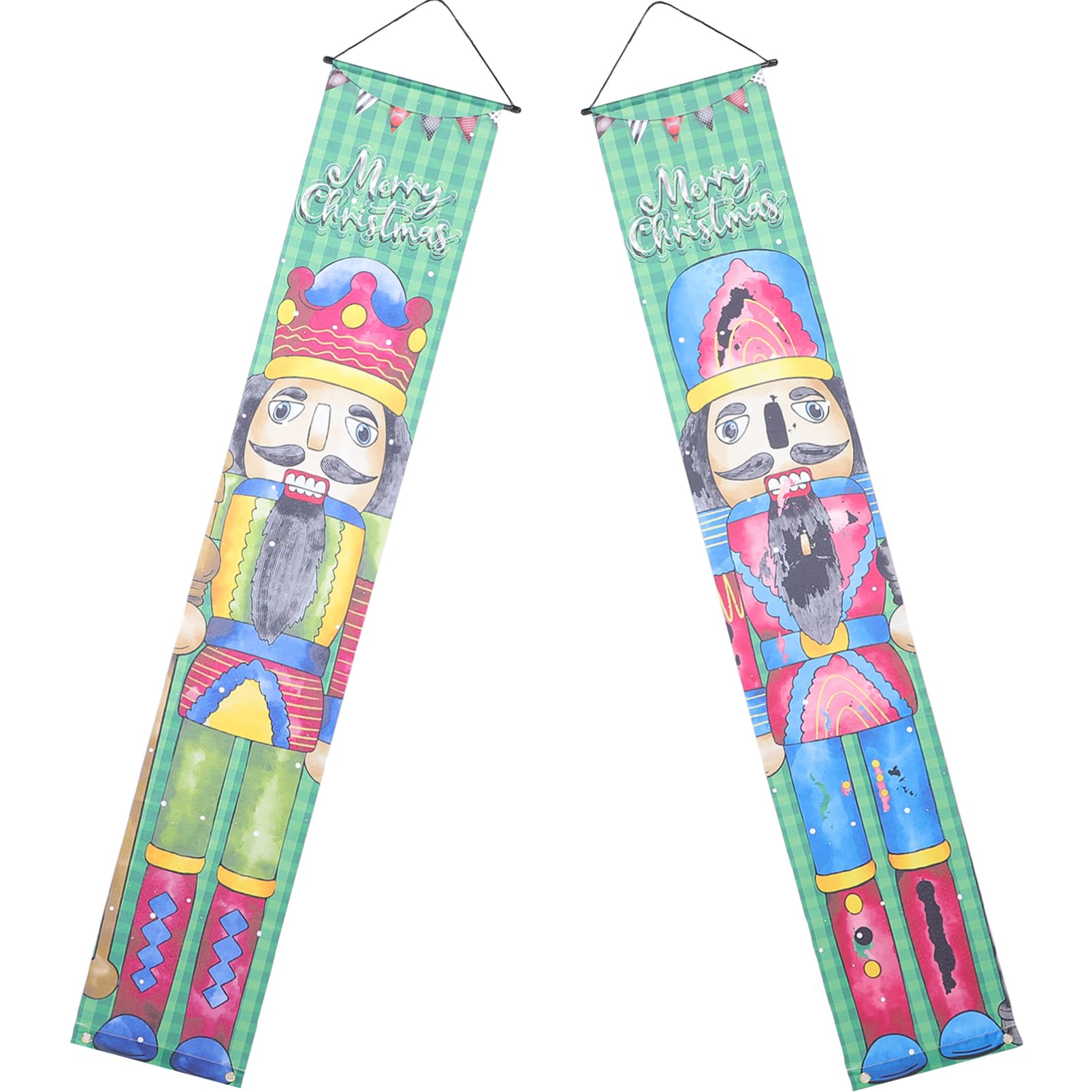 OUNONA Christmas Nutcracker Door Banner Xmas Festive Outdoor Decoration Nutcracker Soldier Porch Sign for Front Door Christmas Couplet Xmas Decorative Couplet