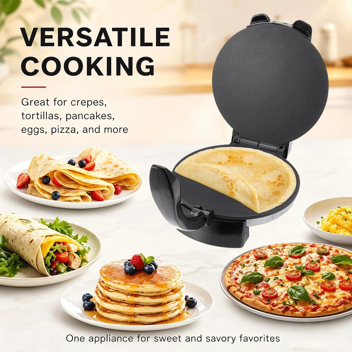 Roti Maker, Máquina Chapati Eléctrica Antiadherente, 1500W | Prensa for tortillas calefactora de doble cara con mango anti-escaldaduras. for pan naan y panes planos caseros