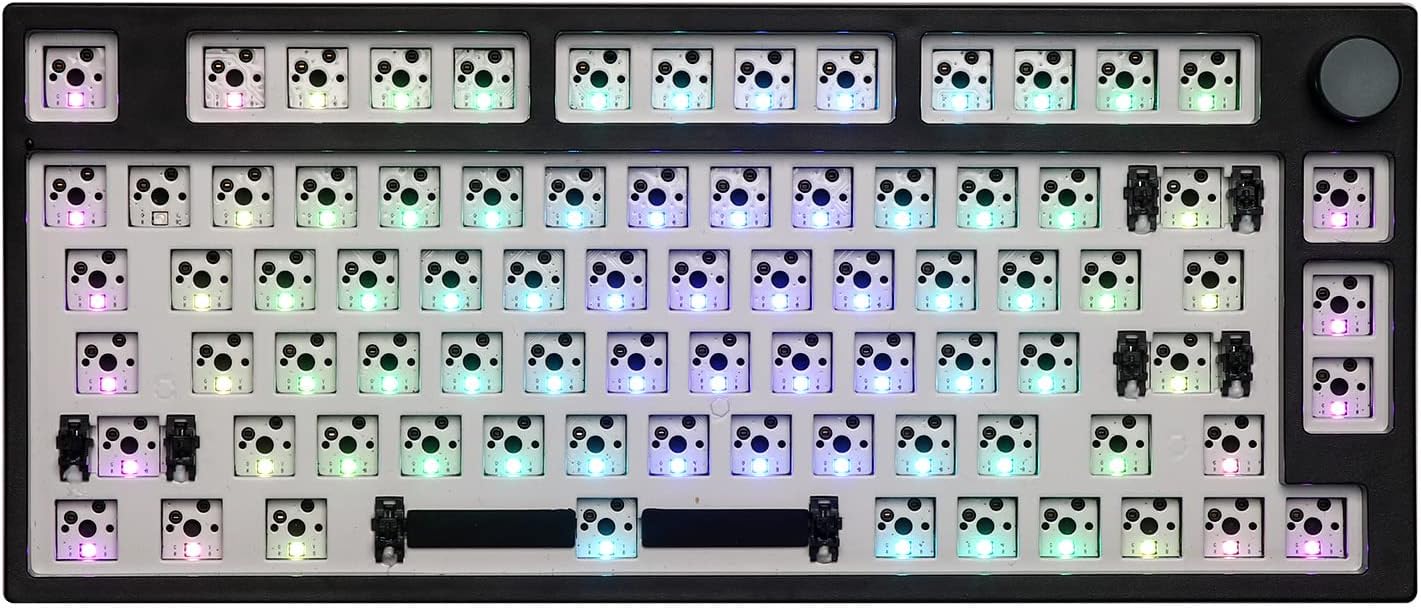 EPOMAKER TH80 Pro 75% 80 Keys Hot Swap Bluetooth 5.0/2.4GHz/Wired Keyboard PCB Mounting Plate Kit with Dampener Foams, South-Facing LEDs, Compatible with 3/5 Pin Switch for Win/Mac PS5 PS4 Xbox(Black)
