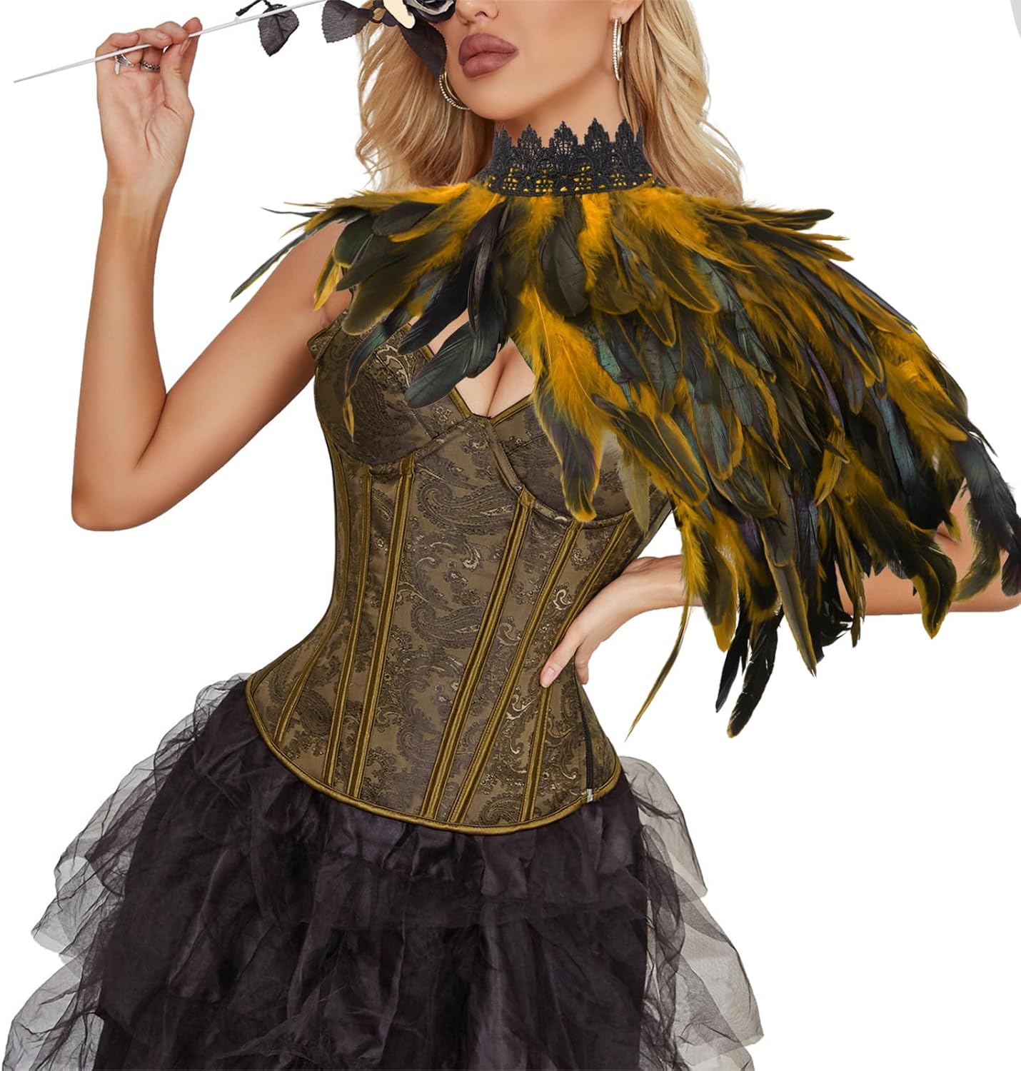 Coprispalle Gotico Con Piume - Mantello Per Halloween, Cosplay E Feste A Tema - Foto 2