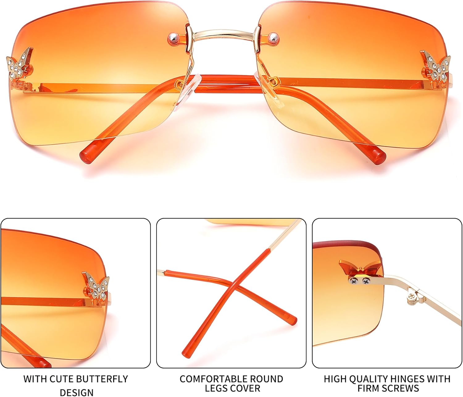 Rectangle Rimless Sunglasses for Women men, Retro Trendy Square Sun Glasses Vintage Shades, idea Christmas gift - Image 6