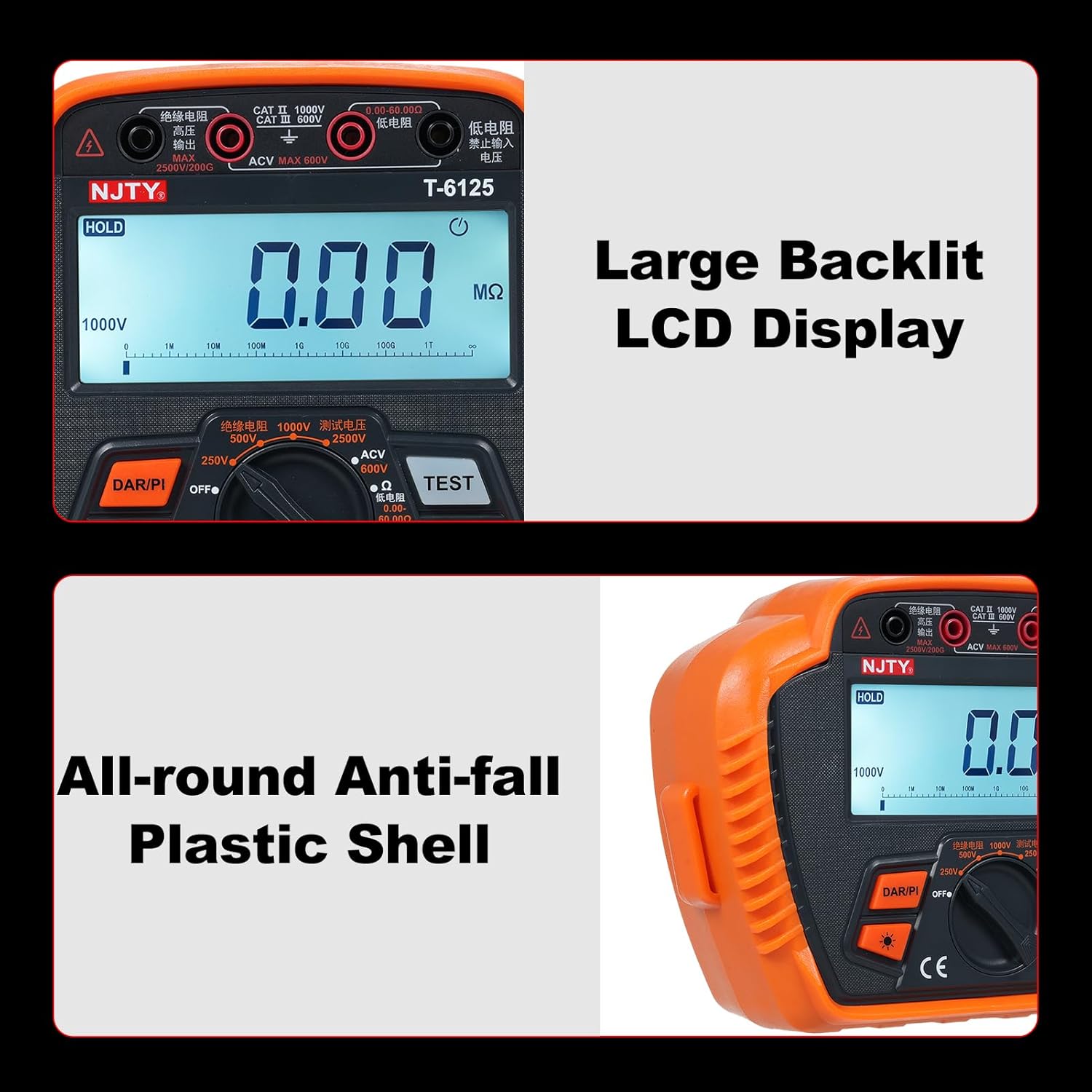 Insulation Resistance Tester 2500V Digital Megohmmeter MAX 200GΩ Measuring Low Resistance Absorption Ratio