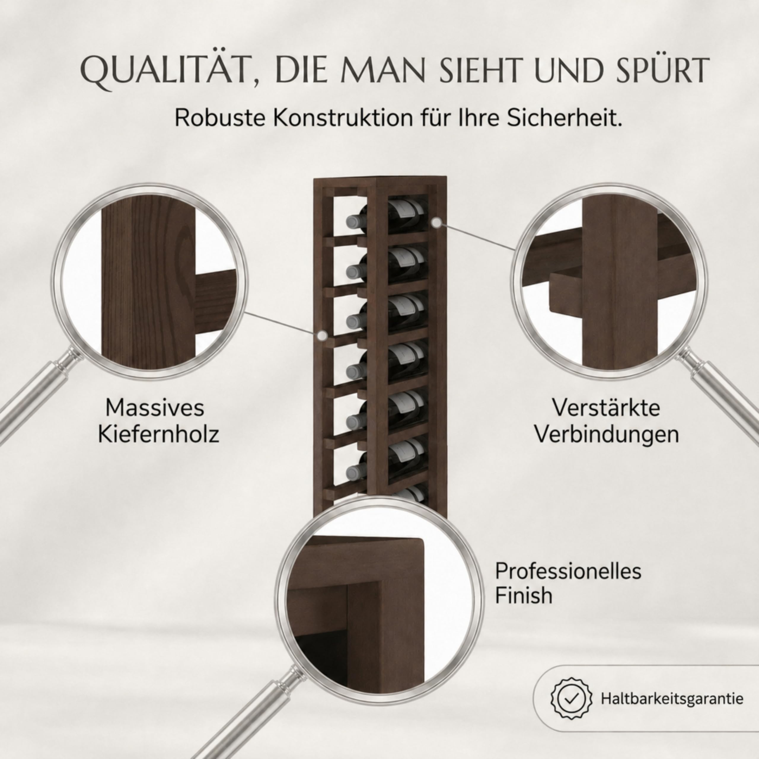 Weinregal Holz Kiefernholz 10 Flaschen - Dunkle Eiche | Weinregalmöbel, Weinregal schmal, Flaschenregal, Weinständer, Wine Rack 105x13x32 cm. Farbe Dunkle Eiche