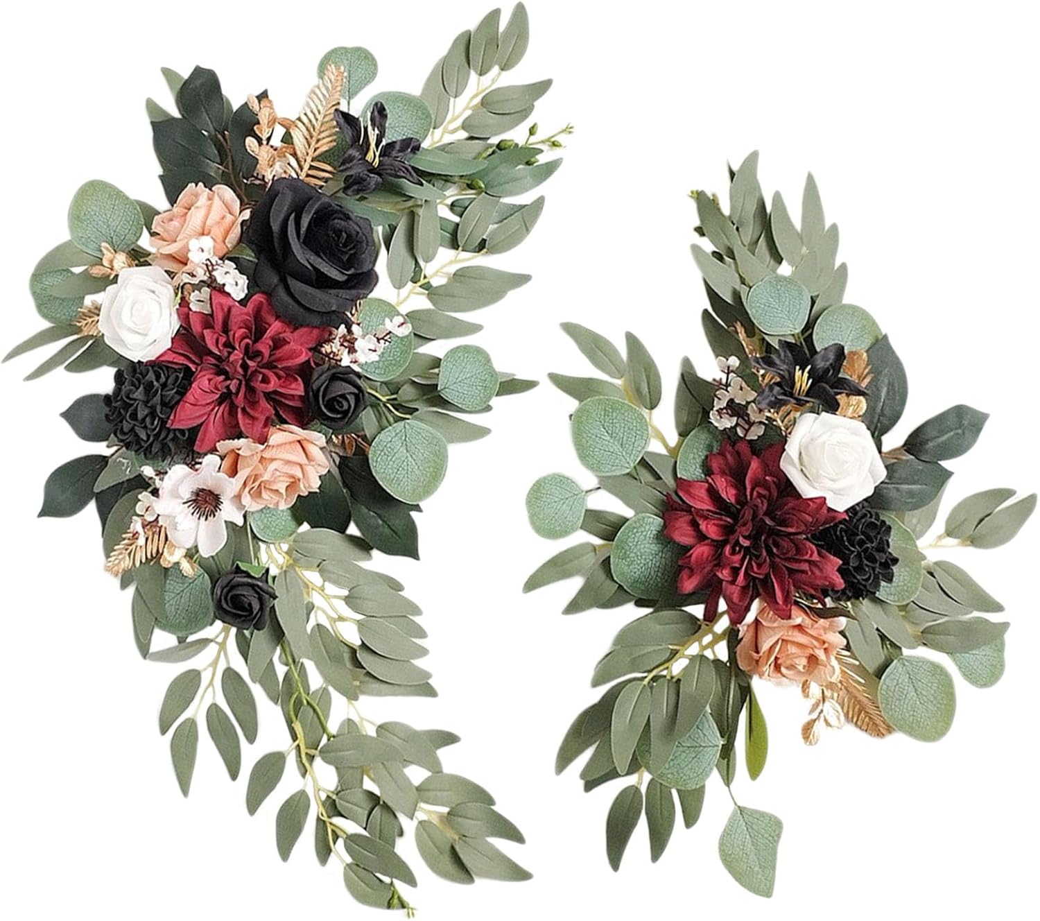 Burgundy Faux Flower Swag Set of 2, Artificial Flowers Swags for Wedding Arch, Wedding Welcome Signs, Welcome Reception Ceremony Signs Decorations