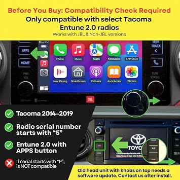 Wireless/Wired Adapter for CarPlay Android Auto Compatible with Toyota Tacoma 2014-2019 Entune 2.0 High Definition Audio High Screen Resolution.