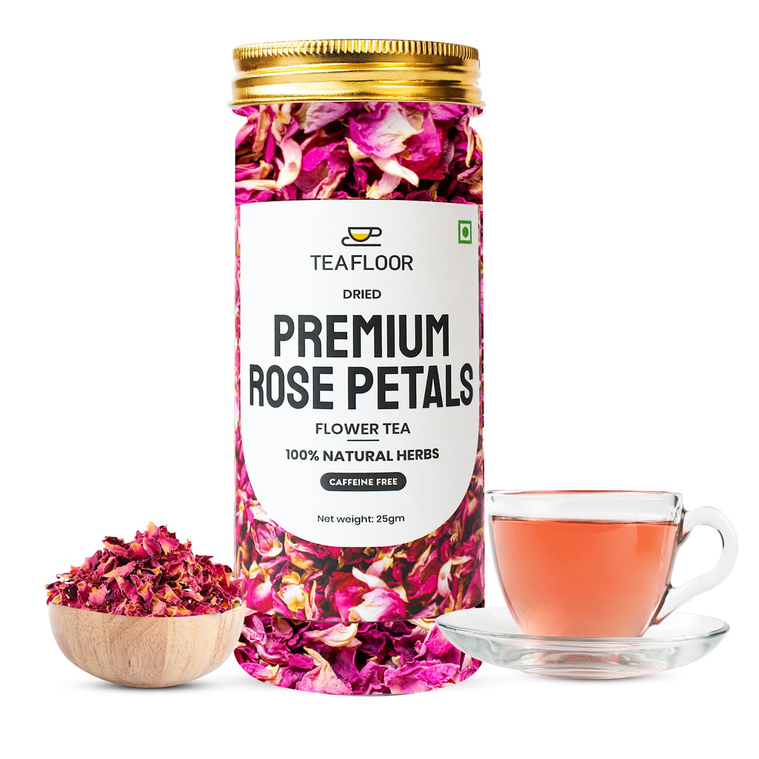 100% Dried Natural Rose Flower Tea,Whole Flower |Caffeine Free |Dried Herbal Rose Flowers | no small pieces, Brew Hot or Iced, Net Weight 25g (20+ Cups)