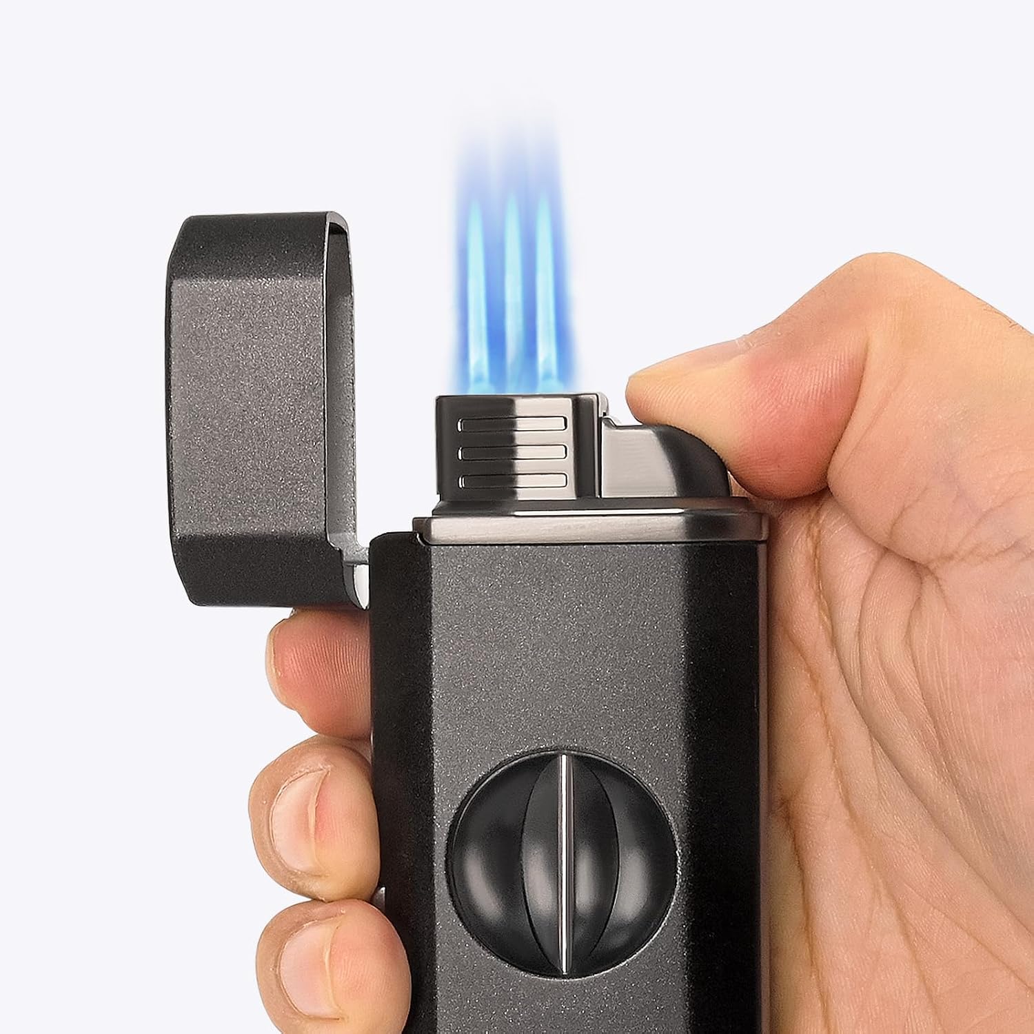 CIGAROL Refillable 3-in-1 Cigar Torch Lighter – Blue Jet Flame with Built-in Cutter & Cigar Holder, Metal Windproof Body, Compact & Durable, Premium Gift Set for Cigar Lovers