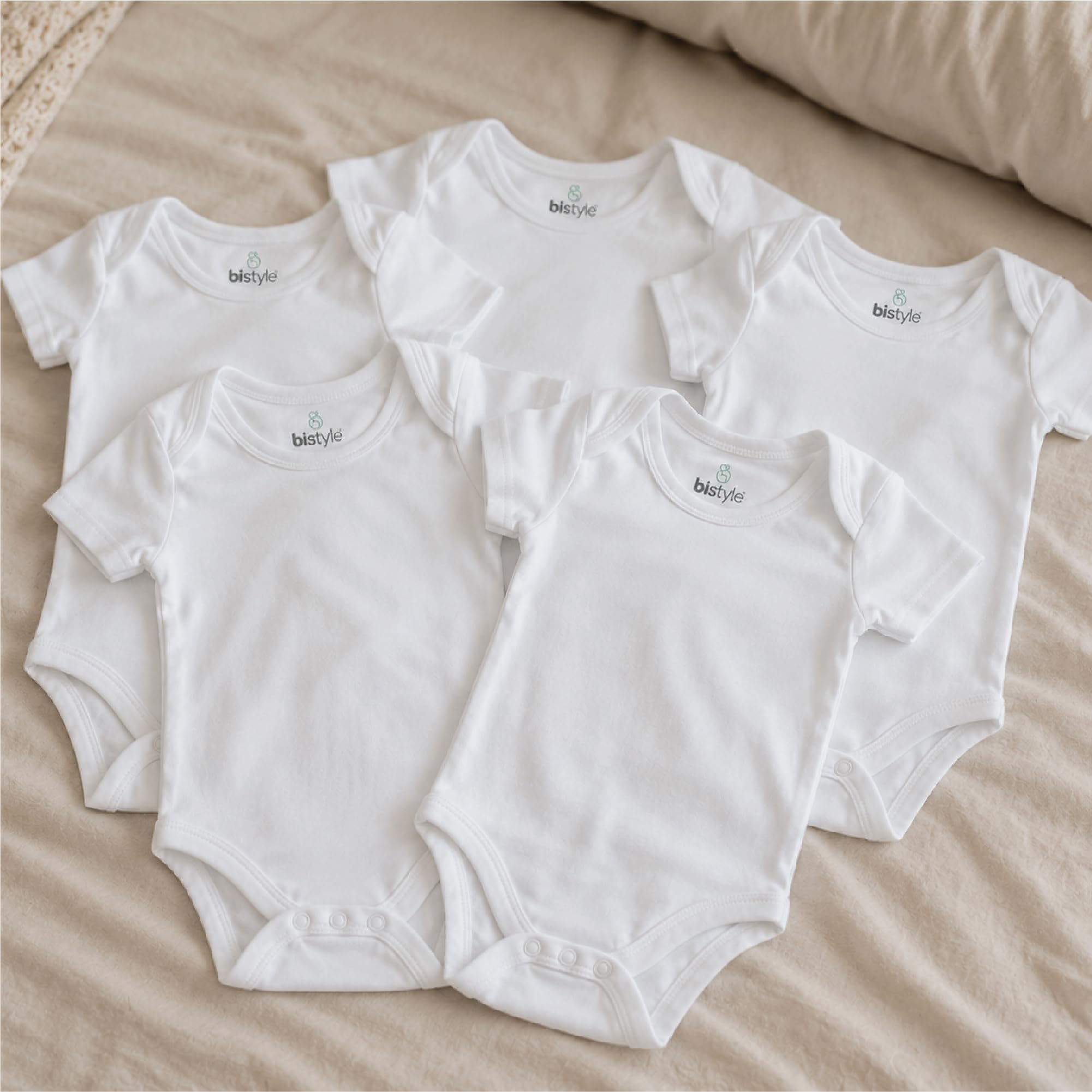 bistyle Body para bebé unisex de manga corta de algodón orgánico para niños y niñas, paquete de 5