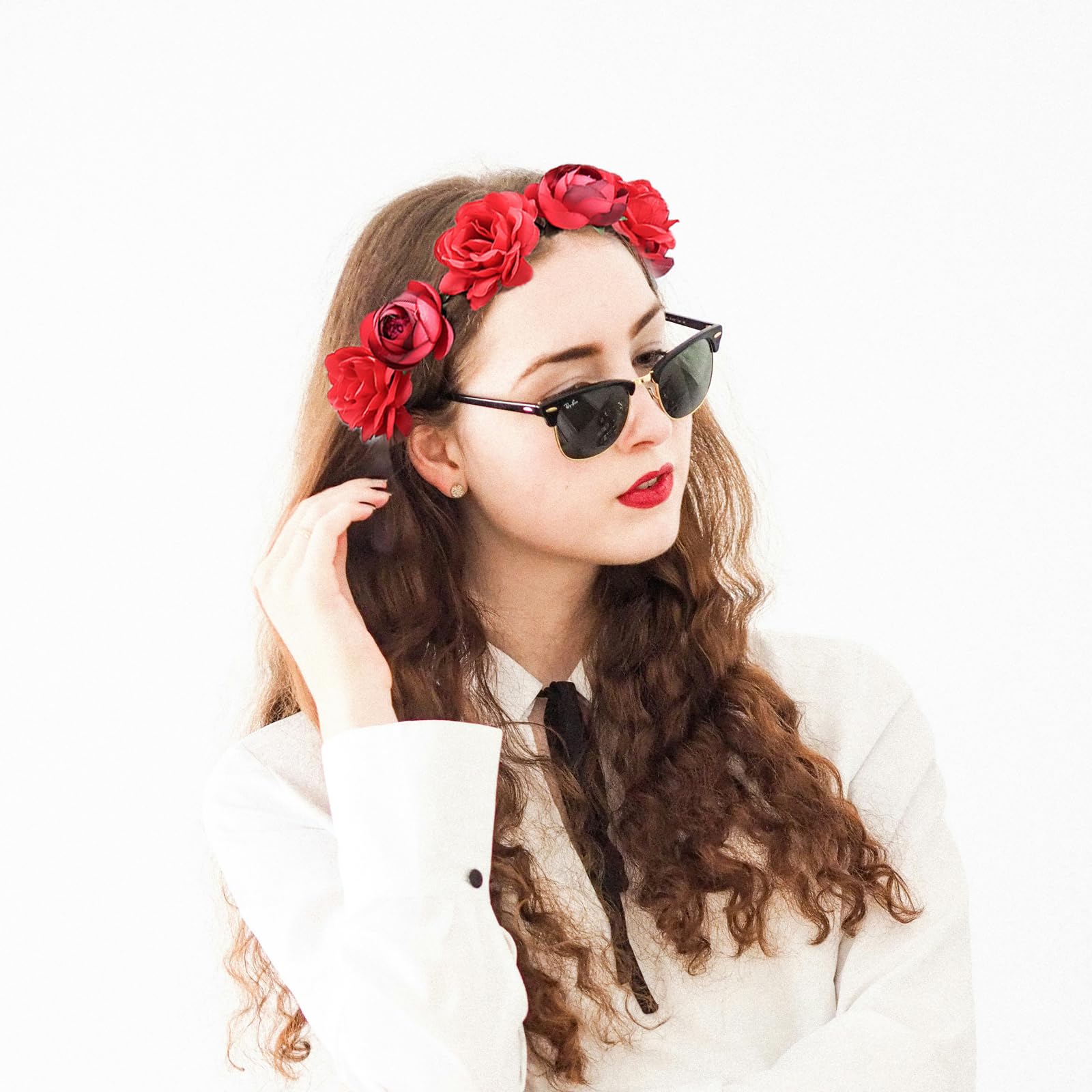 AWOCAN Flower Crown Headband Women Flower Headpiece Boho Artificial Flowers Bridal Flower Headband Wreath Crown for Wedding Festival Party Photography (blue) - Image 2