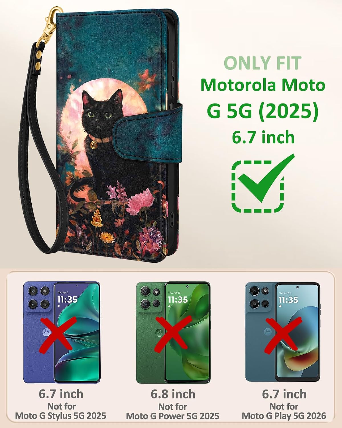 Toycamp for for Moto G 5G 2025,Moto G 5G 2026/G Play 2026 Wallet Case - with Wrist Strap Leather Flip Folio Phone Cover with RFID Blocking 4 Card Holder Case Cute Aesthetic for Women, Painting Cat image 2