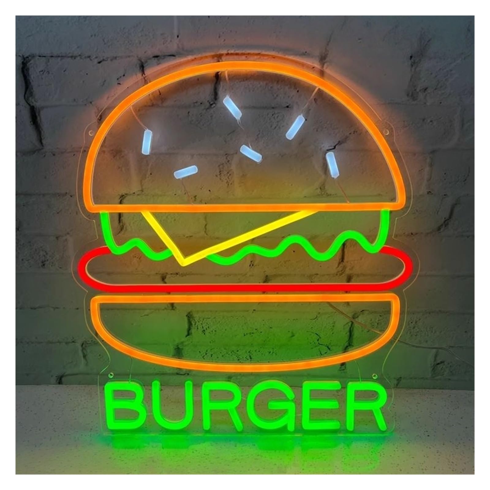 RONGCH Hanging Art Signs Burger Neon Sign Dimmable for Hamburger Restaurant Bar Kitchen Fast Food Shop Cafe Food Truck Wall Decor 50x45cm