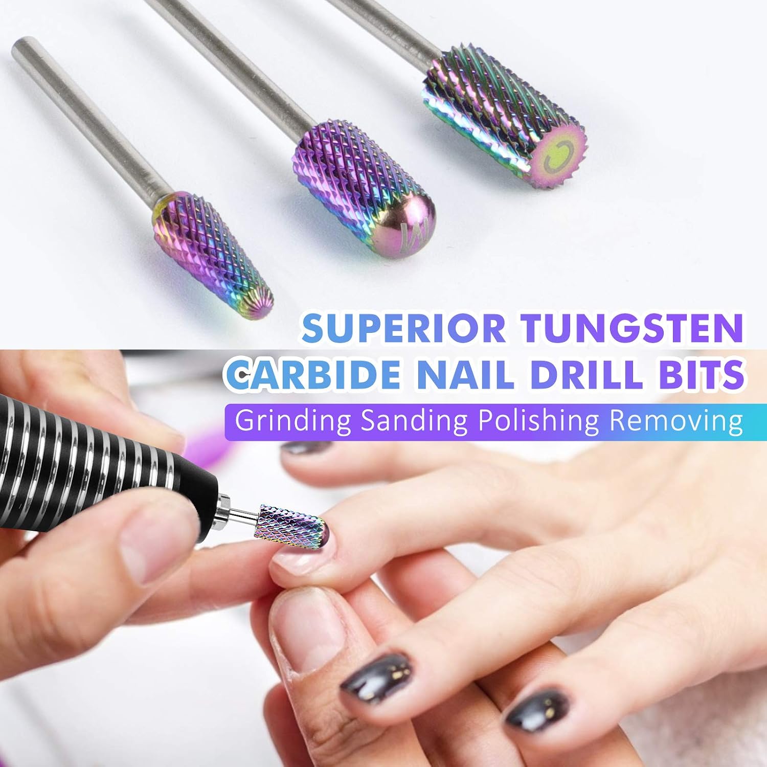 Ejiubas Nail Drill Bits, Tungsten Carbide Drill Bits For Nails, 7PCS Nail Bits For Nail Drill, 3/32 Inch Nail Bits, Nail Drill Bits For Acrylic Nails