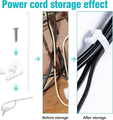 Miniatura 4 de Kit de soportes para bridas de cables, juego de 55 soportes organizadores de clips de cable de alambre con bridas de cables de 6 pulgadas, base de