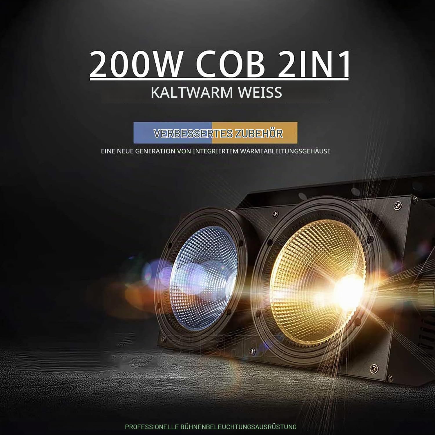 SHEHDS LED COB 2eyes 2x100W Warm Weiß Blinder Beleuchtung DMX Bühne Beleuchtung Effekt DMX Controller Club Show Nacht DJ Disco (Black)