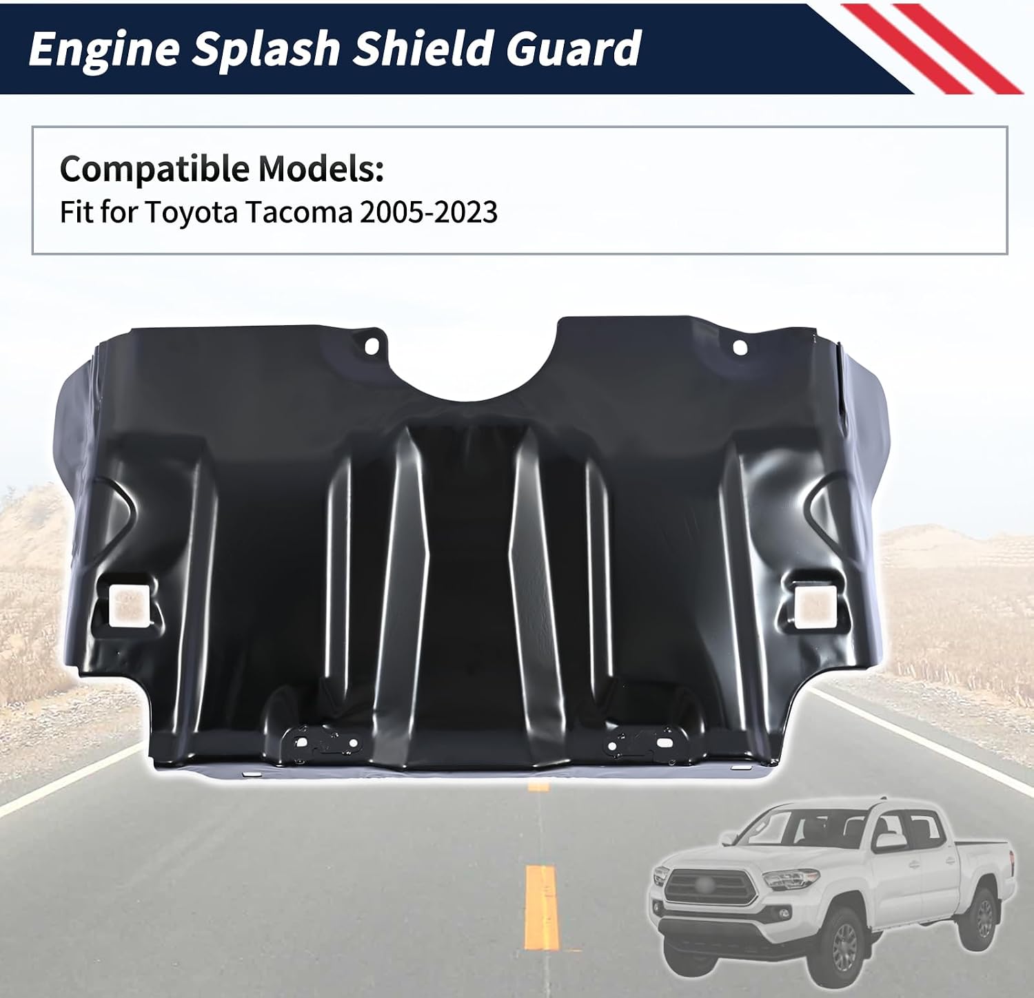 Engine Splash Shield Guard 51405-04010 TO1228241 Compatible with Toyota Tacoma 2005-2023, Heavy-Duty Under Car Engine Shield Cover,Rustproof