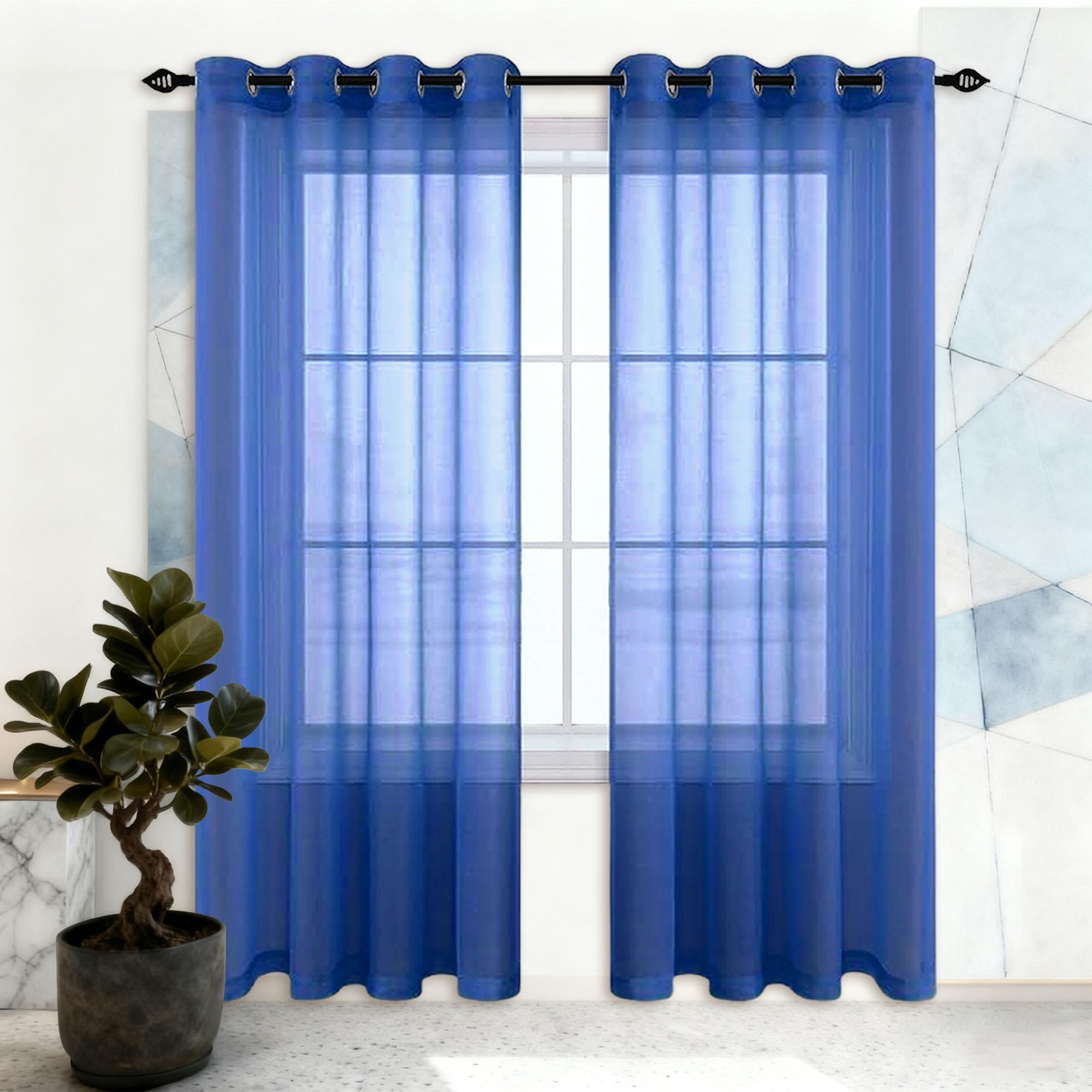 Rideaux voilages translucides bleu foncé 180x150 pour chambre et balcon
