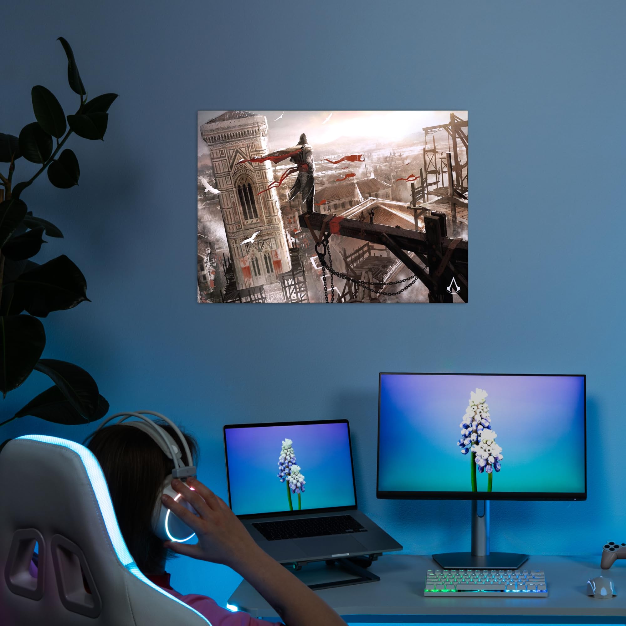 Displate - Poster aus Metall - Einfache Montage ohne Bohren - Assassin's Creed - AC Concept Art - Leap of Faith - Größe M - 32 x 45 cm Matt