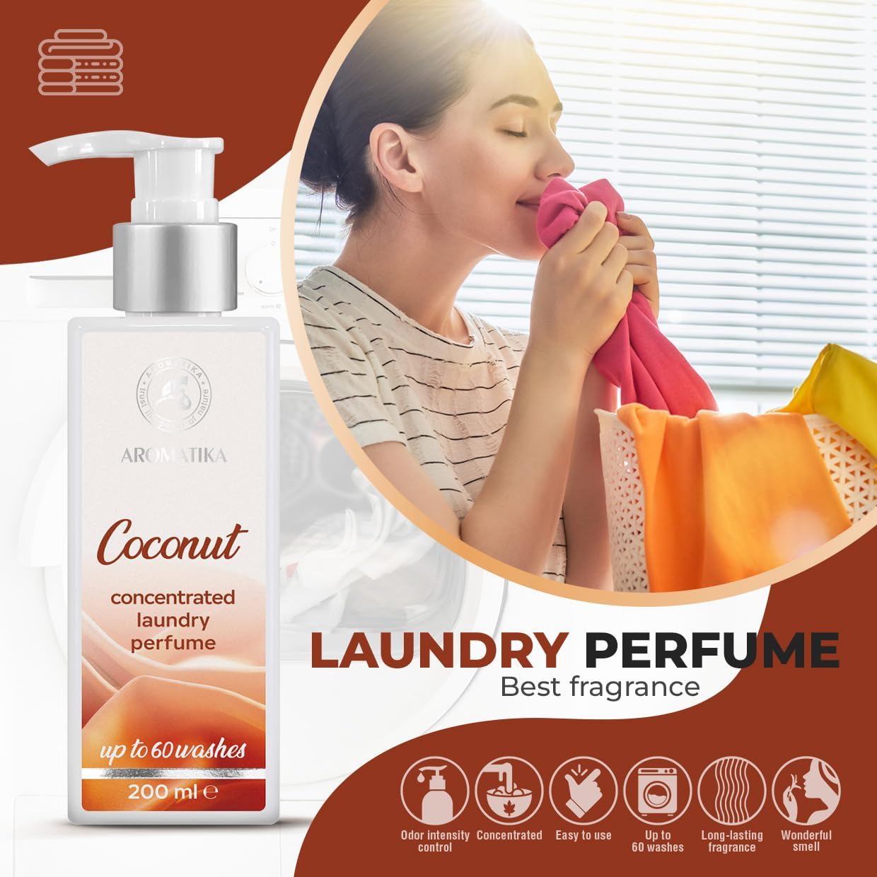 Concentrated Laundry Perfume Coconut 200ml - Liquid Perfume Laundry - Linen Freshener - Laundry Scent Booster - Washing Fragrance - Exotic and Long Lasting Scent - Cotton Perfume