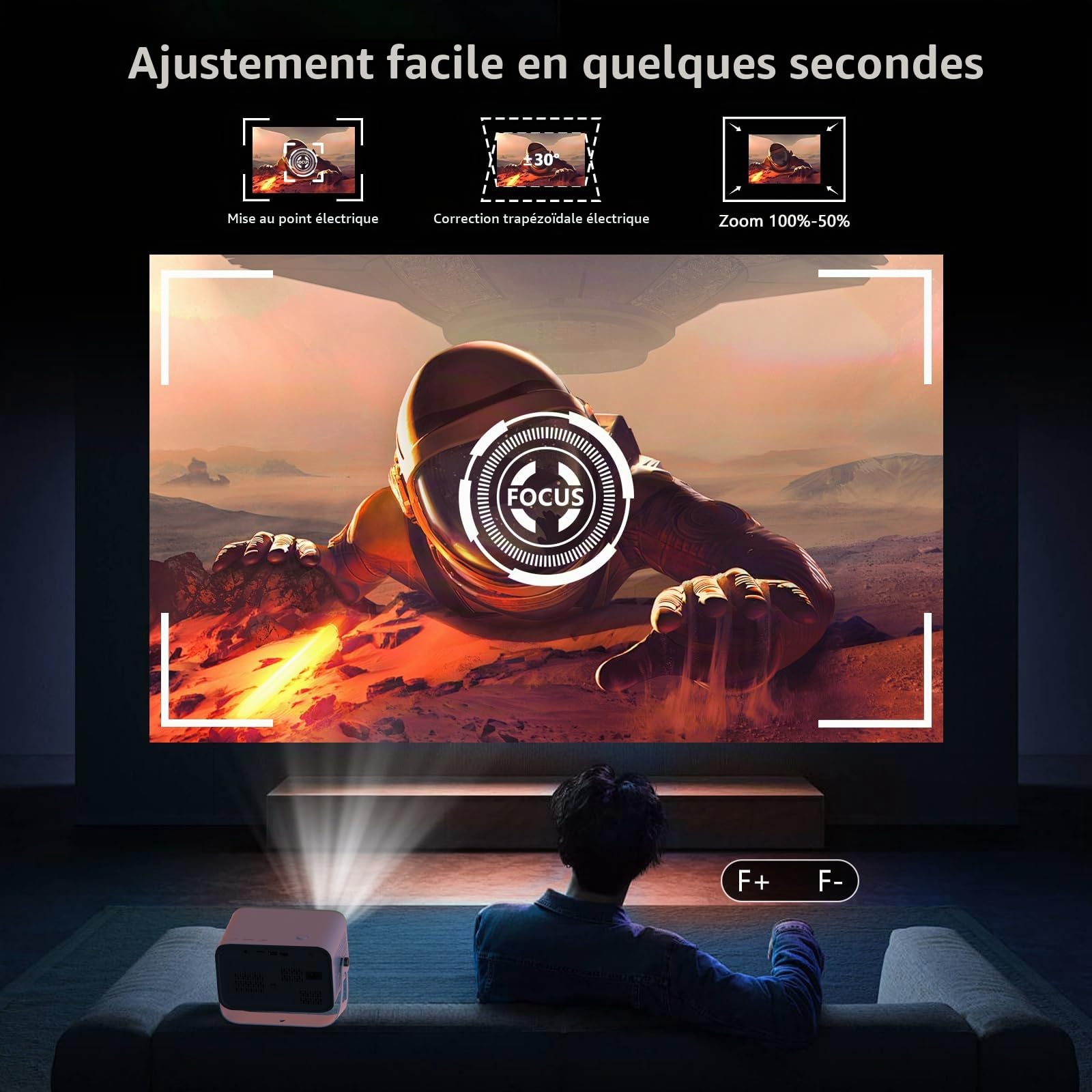 【Apps Intégrées】 Mini Projecteur avec Android OS, Auto Correction, Rétroprojecteur Home Cinéma Portable, Full HD 1080p (Full HD)