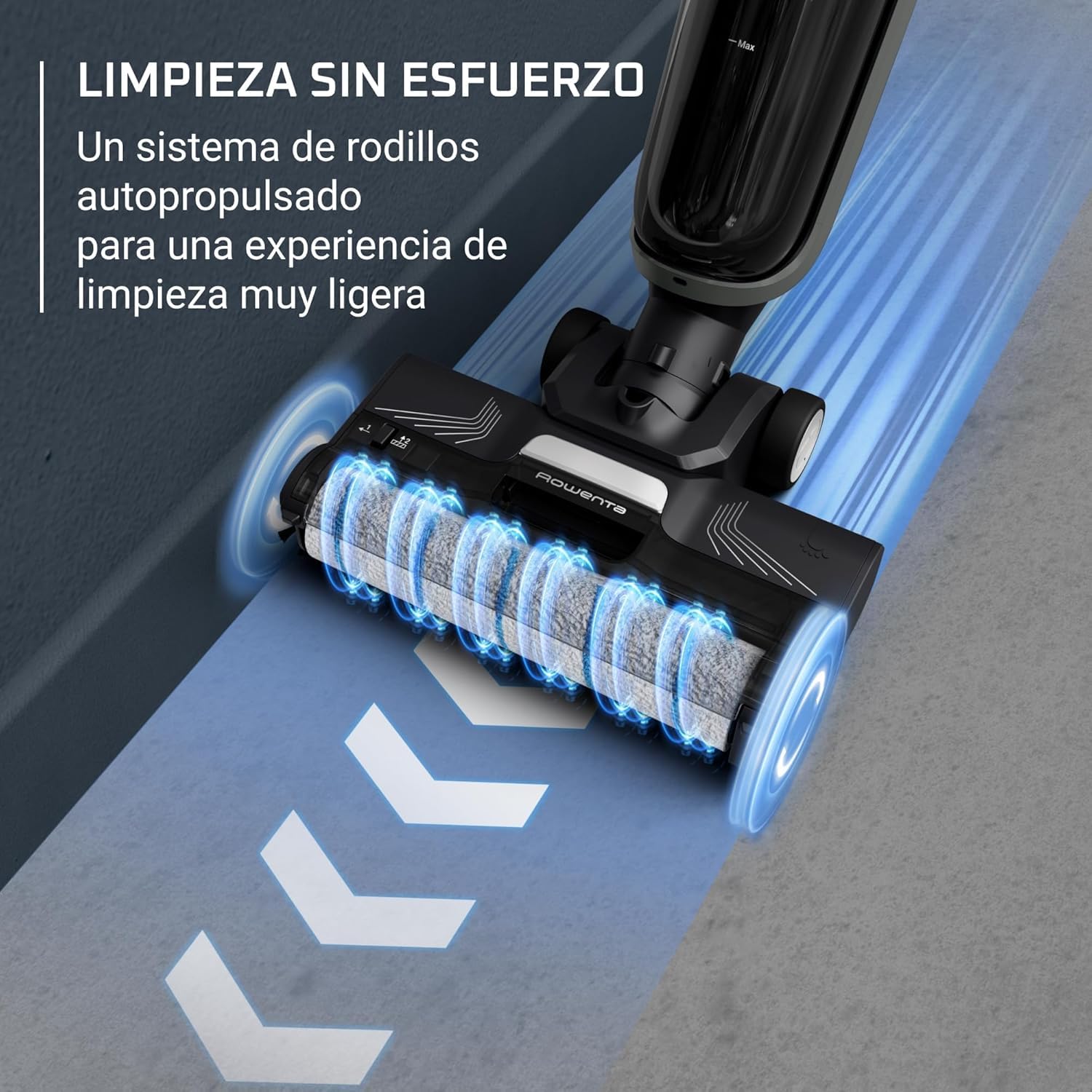 Rowenta X-Clean 4, Aspiradora Fregona Eléctrica Sin Cable, 2 en 1 Aspira y Friega a la vez, 200 W, Pantalla De Control Inteligente, Ajuste Automático De Limpieza: Eco, Auto y Max, Gris, GZ5036WO