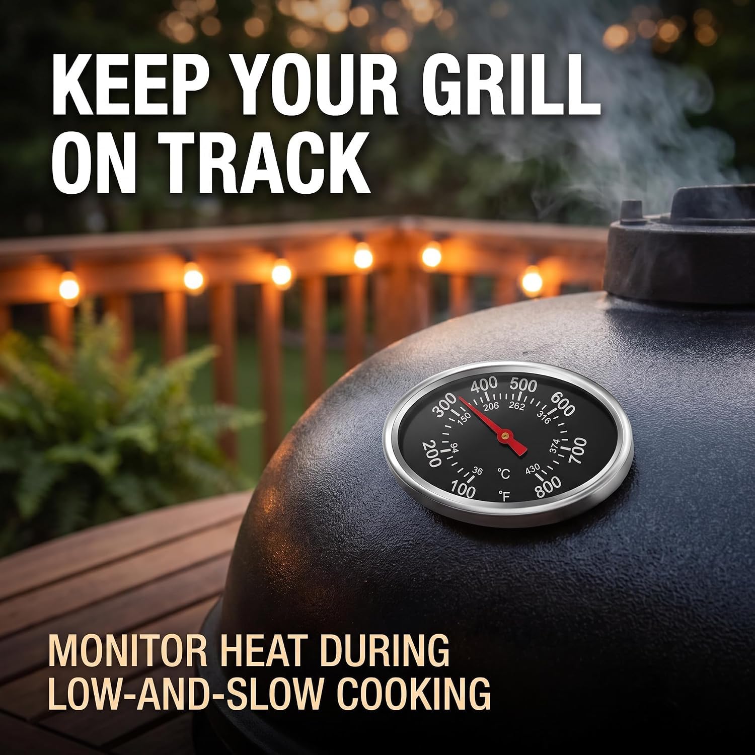 Deckelthermometer Temperaturmessgerät Ersatz für Nexgrill, Grill Master 720-0697, Charmglow 720-0234, Aussie, Brinkman, Members Mark, Oval Edelstahl Wärmeanzeige