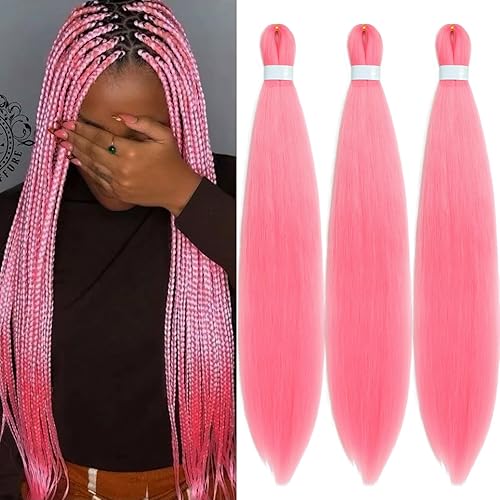 Cabello trenzado rosado Kanekalon preestirado sin nudos preestirado 30 pulgadas, extensiones de cabello de color para trenzar micro trenzas