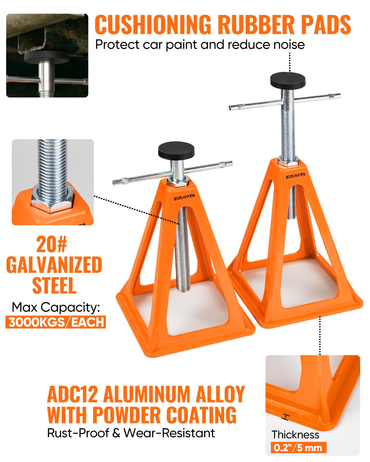 Alu Stützböcke 4er Set für Wohnwagen, 28-43cm Orange | Gegossenes Aluminium, 28-43 cm höhenverstellbar, 12 t Gesamttragkraft, für Wohnwagen, Camper und Wohnmobil