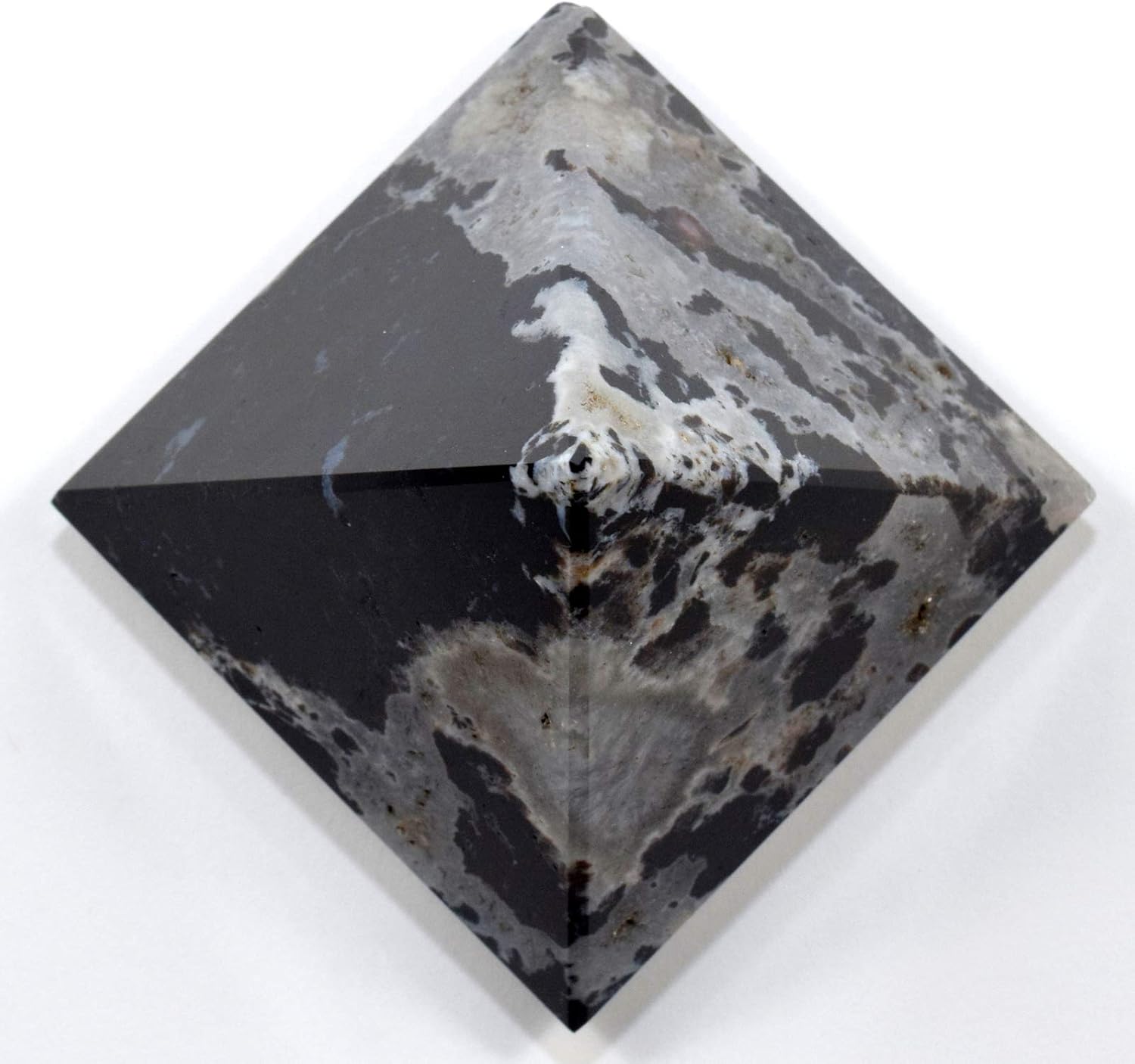 HQRP 73mm 365g Black Blue Agate w/Sparkling Quartz Pyramid Polished Natural Gemstone Crystal Mineral Specimen - India + One Polished Clear Quartz Cabochon